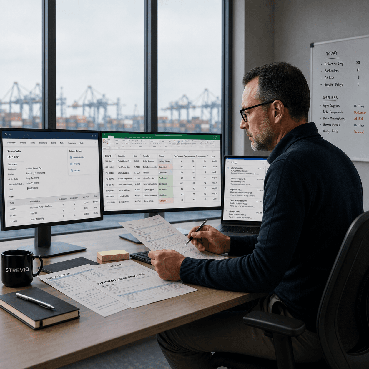 Supply chain manager reviewing orders
