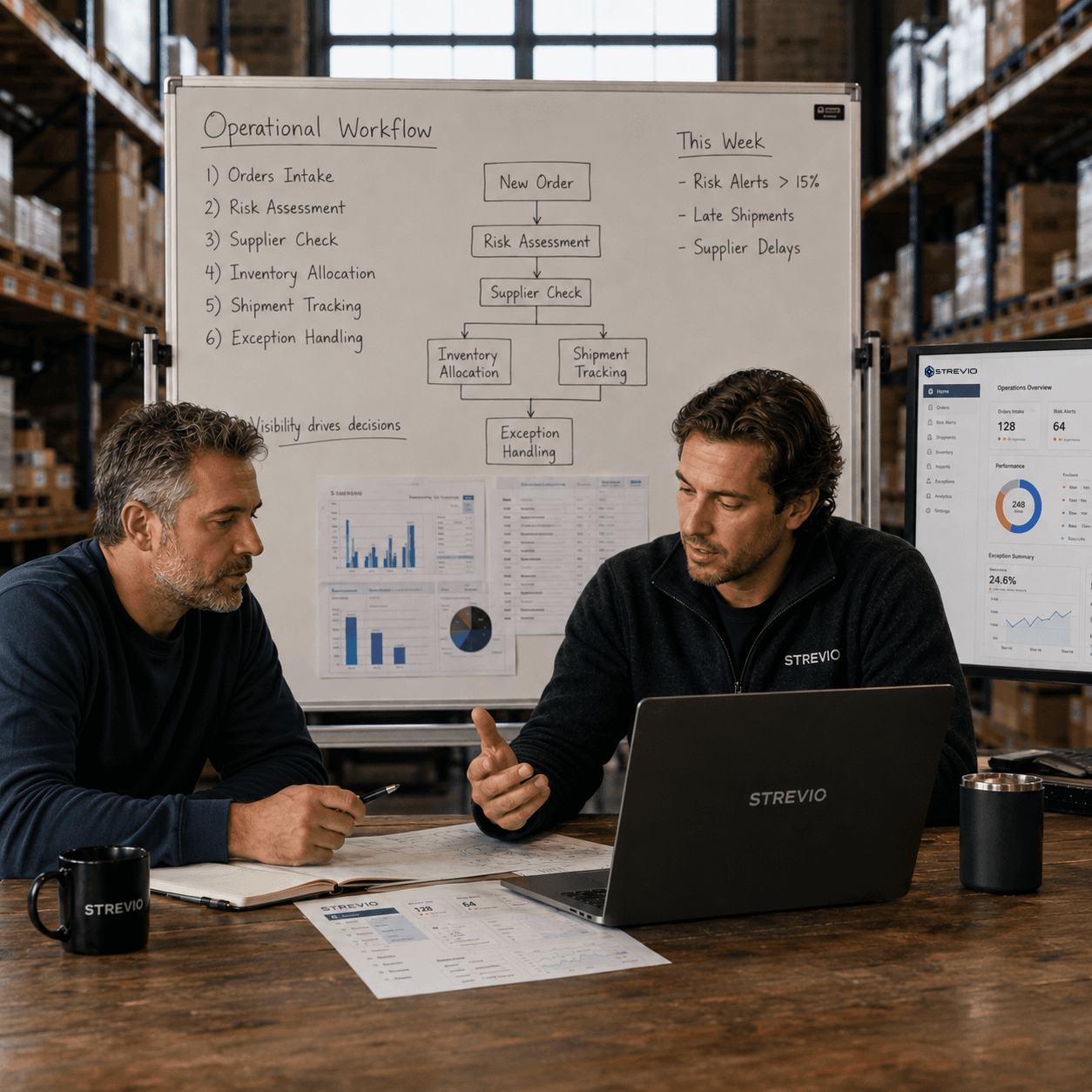 Operators reviewing an operational workflow together